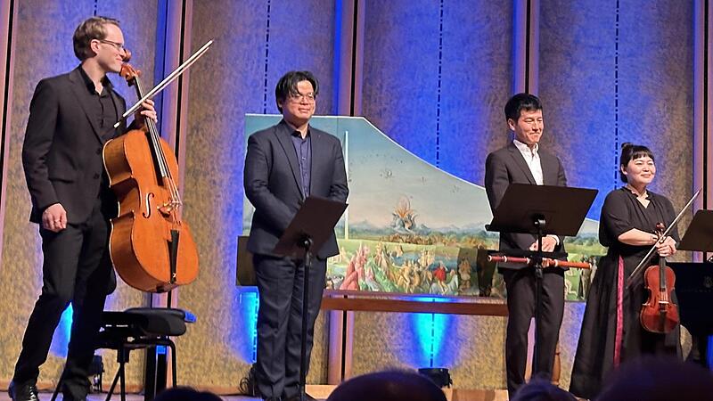 Martin Knörzer (von links), Thun Han  Hu, Yeuntae Jung und Han Sol Lee Eo beim Abschlusskonzert zu den Bad Kissinger Blockflötentagen 2024.