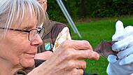 Ute Gellenthien pr&auml;sentiert den Teilnehmern die Fl&uuml;gel eine Wasserfledermaus. Britta Schnake