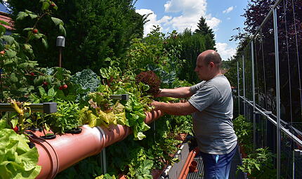 Peter Dalen hat auch einen abgeschlossenen  Wasserkreislauf in dem Wassergarten in Hiltpoltstein angelegt.