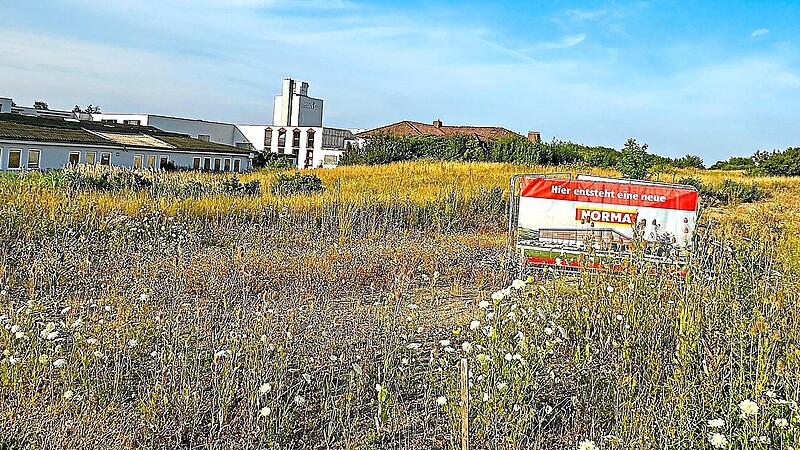 Das Schild steht schon länger, jetzt genehmigte der Gemeinderat Meeder den Bauantrag des Lebensmittel-Discounters. Bettina Knauth Das Schild steht schon länger, jetzt genehmigte der Gemeinderat Meeder den Bauantrag des Lebensmittel-Discounters. Bettina Knauth
