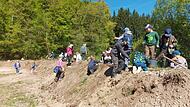 Mit Spaten und vollem Einsatz: Grundschulkinder der Grundschule Zeitlofs bei der Pflanzaktion auf der Lichtung 3 der Forstverwaltung Rupboden.