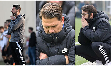 Stecken mit ihren Mannschaften tief im Bezirksliga-Abstiegskampf: Michael Finster (SG Knetzgau/Oberschwappach), Lars Daniel (SpVgg Zeckern), und Lars Scheler (TSV Staffelstein).