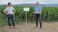 Pflanzenbauberater Fritz Asen (rechts) und Versuchsbetriebsleiter Hubertus von K&uuml;nsberg stellen auf dem Testfeld in Schm&ouml;lz den Versuch vor.Ulf Felgenhauer