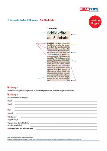 Arbeitsblätter zum Kapitel 1: Journalistische Stilformen Arbeitsblätter zum Kapitel 1: Journalistische Stilformen