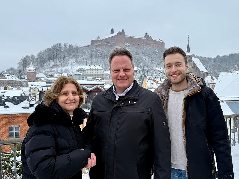 OB-Wahlempfehlung Grüne Kulmbach 2026 Die beiden Vorsitzenden der Grünen in Kulmbach, Veronika Reis und Christian Ohnemüller, mit Oberbürgermeister Ingo Lehmann.