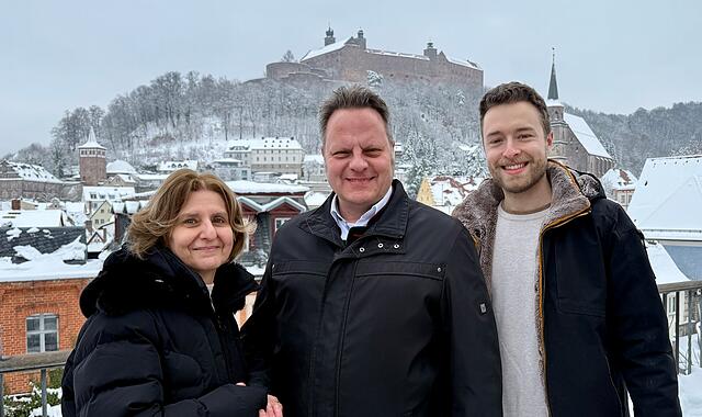 OB-Wahlempfehlung Grüne Kulmbach 2026 Die beiden Vorsitzenden der Grünen in Kulmbach, Veronika Reis und Christian Ohnemüller, mit Oberbürgermeister Ingo Lehmann.