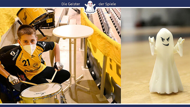 Mit Mundschutz und Handschuhen: Aaron Kühn überlässt nichts dem Zufall wenn er als Trommler bei Geisterspielen des HSC 2000 Coburg im Einsatz ist.