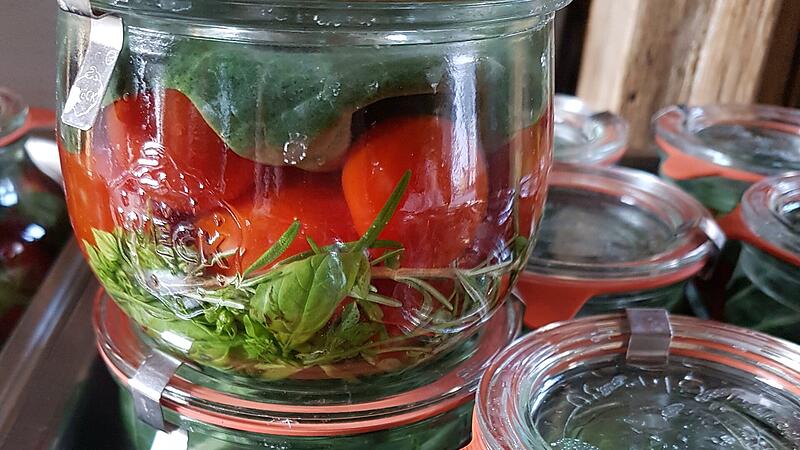 Fermentierte Tomaten f&uuml;llt Christina Fallenbacher in Weckgl&auml;ser.