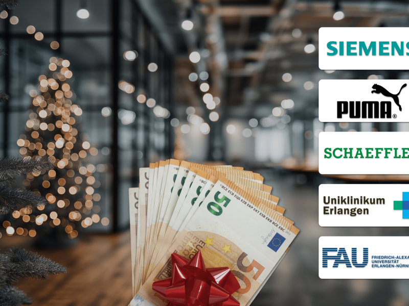Zwischen ein Drittel und 100 Prozent eines Monatsgehalts: Viele der größten Arbeitgeber in der Region um Erlangen zahlen Weihnachtsgeld.