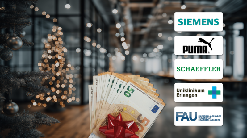 Zwischen ein Drittel und 100 Prozent eines Monatsgehalts: Viele der größten Arbeitgeber in der Region um Erlangen zahlen Weihnachtsgeld.