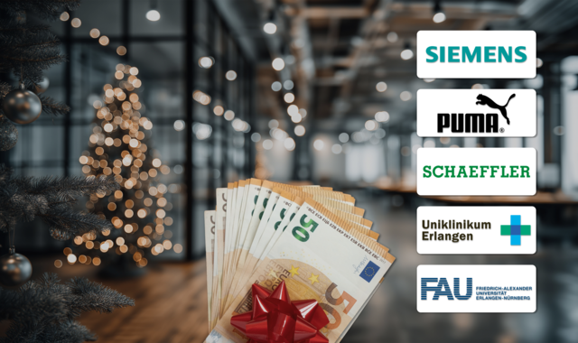 Zwischen ein Drittel und 100 Prozent eines Monatsgehalts: Viele der gr&ouml;&szlig;ten Arbeitgeber in der Region um Erlangen zahlen Weihnachtsgeld.