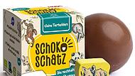 Im September 2026 kommt diese Schoko-Schatz-Kugel auf den Markt. Im Inneren befindet sich eine h&ouml;lzerne Tierfigur von Haba aus Bad Rodach.