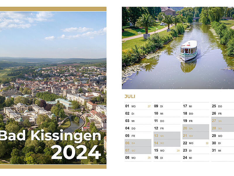 Titelblatt und Kalenderblatt des Kalenders "Bad Kissingen 2024" von Ben Kiesel Titelblatt und Kalenderblatt des Kalenders "Bad Kissingen 2024" von Ben Kiesel