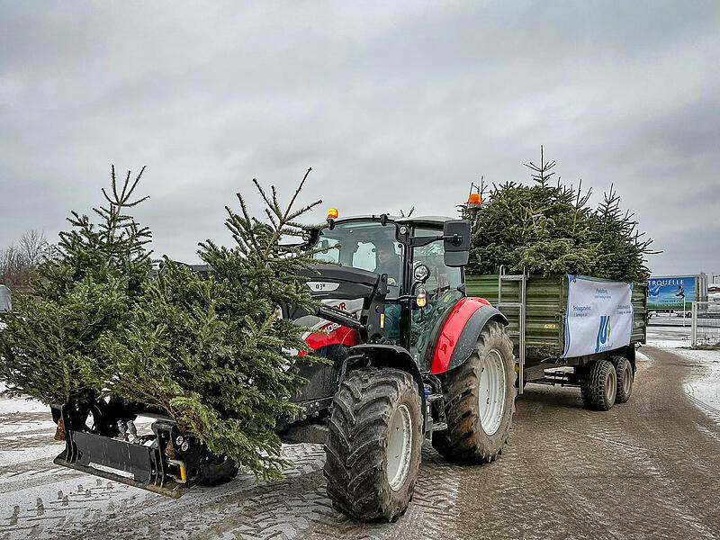 F&uuml;nf Traktoren hatte die Junge Union Adelsdorf 2025 im Einsatz, um Christb&auml;ume einzusammeln.