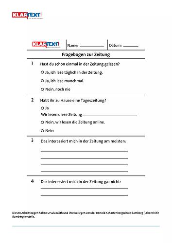 Arbeitsblätter zum Kapitel 1: Kinder erforschen die Zeitung