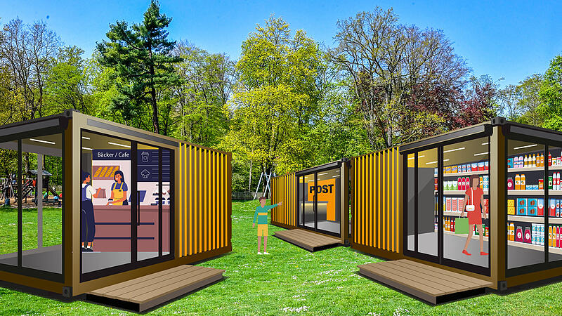 Auf einer Gr&uuml;nfl&auml;che vor dem Spielplatz in der Hainstra&szlig;e soll der Container-Supermarkt nach Pl&auml;nen der Volt-&Ouml;DP-BM-Fraktion platziert werden.