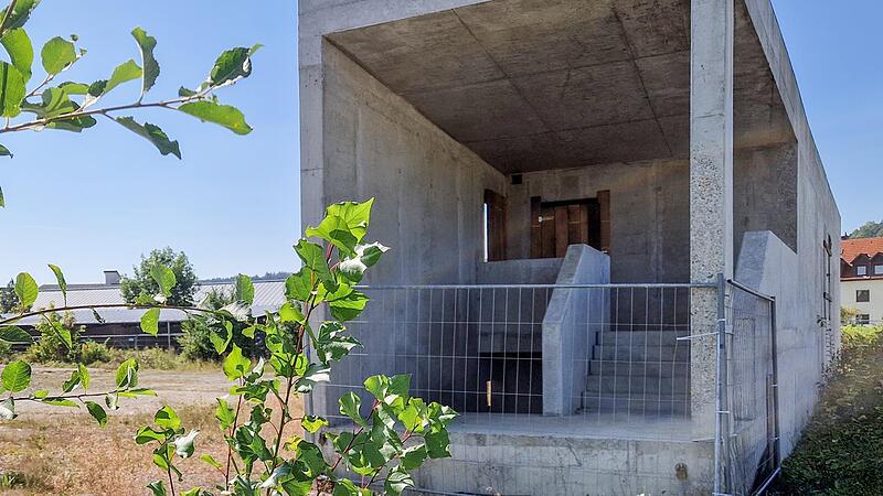 Die Baugrube wird stellenweise vom Gestrüpp überwuchert. In absehbarer Zeit soll sich diese Bild wieder ändern und mehr als nur ein begonnenes Treppenhaus (im Hintergrund) entstehen.