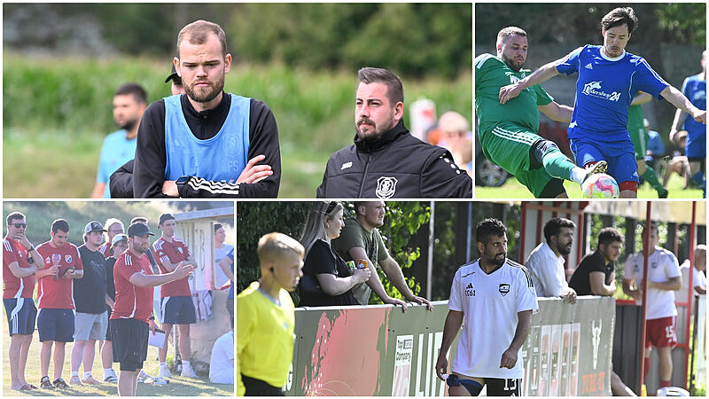 Oberlauter um Trainer Florian Schubert und Pfarrweisach um Coach Daniel Schneidawind (oben, von links) greifen oben an, die Krecktaler von Patrick Paul und Tayfun &Ouml;zdemirs SV Bosporus liegen im Mittelfeld.