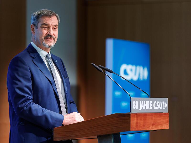 Markus Söder (CSU), Parteivorsitzender und Ministerpräsident von Bayern, spricht bei der Jubiläumsfeier 80 Jahre CSU bei der Hanns-Seidel-Stiftung.