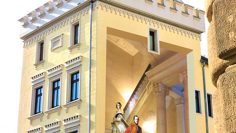 Nach den Vorstellungen von Werner Weiß sollte die Rückfront der früheren Bonbonfabrik Weiß am Albertsplatz in dieser Art von dem Wandmaler Gert Neuhaus gestaltet werden: Prinz Albert und Queen Victoria auf einem riesigen Gemälde. Nach den Vorstellungen von Werner Weiß sollte die Rückfront der früheren Bonbonfabrik Weiß am Albertsplatz in dieser Art von dem Wandmaler Gert Neuhaus gestaltet werden: Prinz Albert und Queen Victoria auf einem riesigen Gemälde.