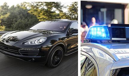 Nach einem Unfall (15.4.2023) auf der &Uuml;berleitung zur A48 bei Koblenz mit einem Porsche Cayenne sind zwei M&auml;nner fl&uuml;chtig.