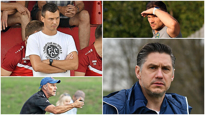 Stefan Dietz (FC Lichtenfels), Carsten Nüßlein (DJK Bamberg), Oliver Kröner (DJK Dampfach) und Achim Engel (TSV Mönchröden) ziehen Bilanz nach der Hinrunde der Landesliga Nordwest.