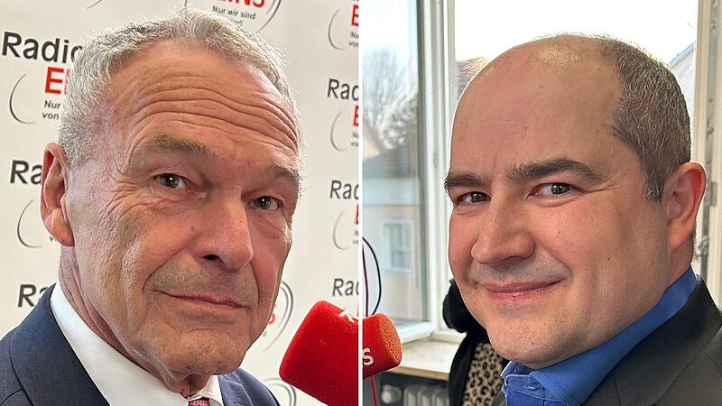 Amtsinhaber Frank Rebhan (links) und Herausforderer Dominik Heike trafen bei Radio Eins zu einem Live-Duell aufeinander.