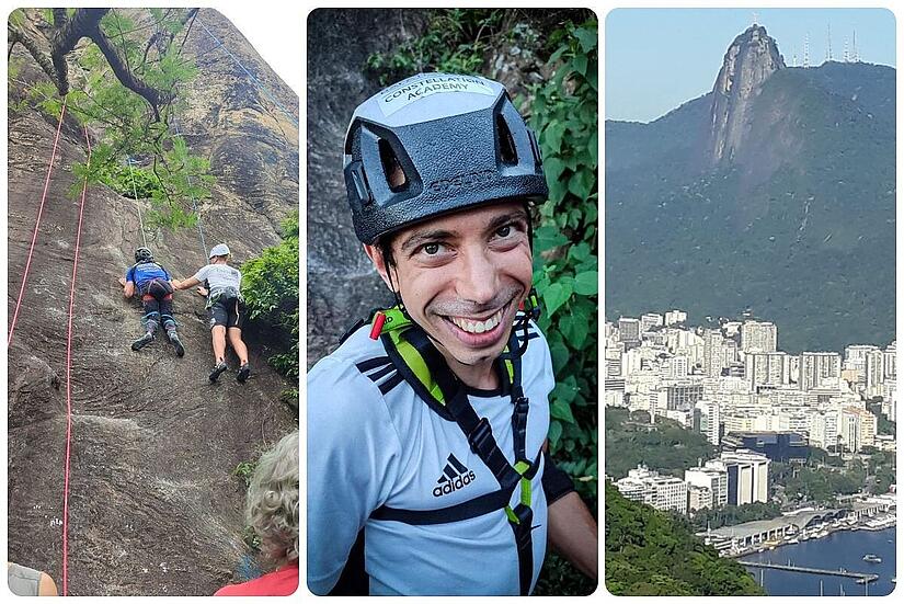 Knapp 400 Meter hoch: Johannes Grasser leidet an einer beinbetronten Tetraspastik - hat aber dank seiner Helfer den Zuckerhut in Rio bestiegen. Fotos: privat