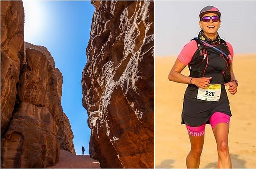 Silke Leikheim (r.) startet im Wadi-Rum-Schutzgebiet, das mit seinen Felsformationen begeistert.