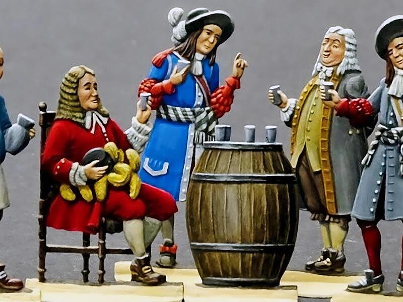 Weinprobe der Herren auf der Plassenburg: 1662 verkostet der damals 18-jährige Markgraf Christian Ernst (stehend, links hinter dem Weinfass) mit seinen Getreuen die besten Tropfen des Kellers.Deutsches Zinnfigurenmuseum Weinprobe der Herren auf der Plassenburg: 1662 verkostet der damals 18-jährige Markgraf Christian Ernst (stehend, links hinter dem Weinfass) mit seinen Getreuen die besten Tropfen des Kellers.Deutsches Zinnfigurenmuseum