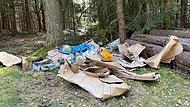 Müll illegal entsorgt im Wald bei Modlos