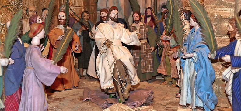 Palmsonntag: Einzug Jesu in Jerusalem auf einem Esel. Das Volk jubelt ihm zu. Palmsonntag: Einzug Jesu in Jerusalem auf einem Esel. Das Volk jubelt ihm zu.