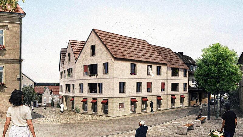 Der erste Preis beim Architektenwettbewerb ging an das Münchner Büro Benkert Schäfer Architekten. Dieser Entwurf passt sich sehr gut an die Bebauung auf dem Marktplatz an.