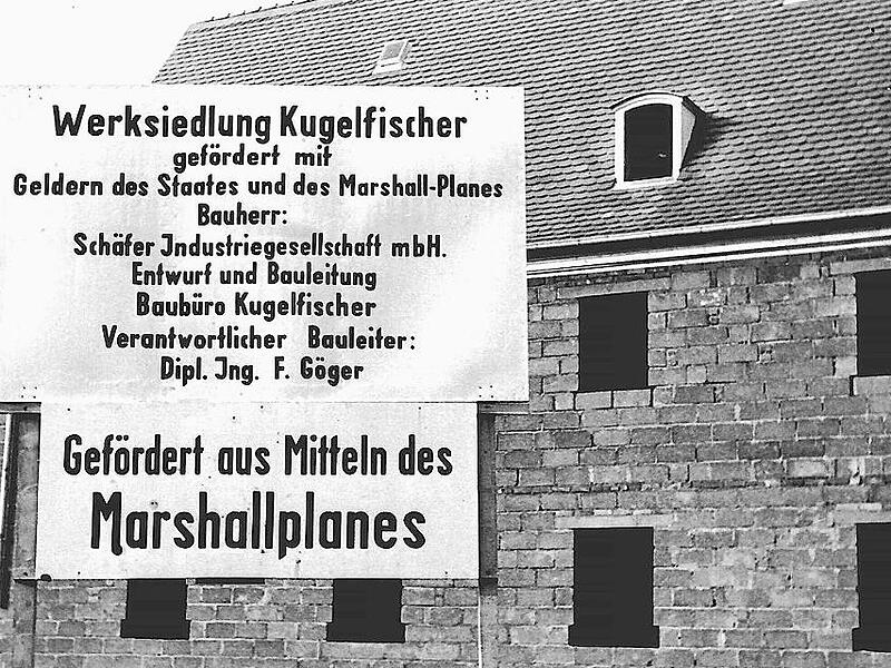 Wiederaufbau, buchstäblich Stein auf Stein: Die Kugelfischersiedlung für die Beschäftigten des Werkes in Eltmann wurde zum Teil durch Mittel aus dem amerikanischen Marshallplan finanziert.