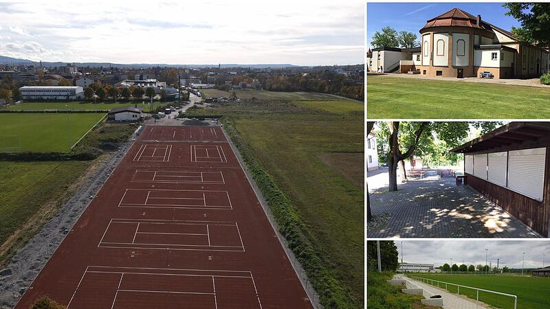 Acht Tennisplätze gibt es am neuen Gelände im Forchheimer Norden. Dazu wurden die drei Fußballfelder auf Vordermann gebracht (li.). Die Jahn-Kulturhalle (oben) beherbergte viele Feiern, am Kiosk (Mitte) wurde bei Heimspielen ausgeschenkt, am ehema...Forchheim & Fränkische Schweiz Acht Tennisplätze gibt es am neuen Gelände im Forchheimer Norden. Dazu wurden die drei Fußballfelder auf Vordermann gebracht (li.). Die Jahn-Kulturhalle (oben) beherbergte viele Feiern, am Kiosk (Mitte) wurde bei Heimspielen ausgeschenkt, am ehema...Forchheim & Fränkische Schweiz