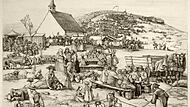 Diese Radierung von Rudolf Schiestl zeigt den Festbetrieb auf dem Walberla ungemein detailreich.Forchheim & Fränkische Schweiz