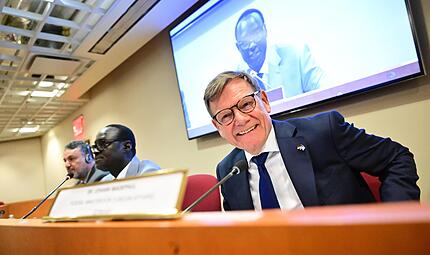 Johann Wadephul (CDU), Au&szlig;enminister,  zu Beginn der Vorstellung der Kandidatur Deutschlands f&uuml;r einen nichtst&auml;ndigen Sitz im UN-Sicherheitsrat. Die KAndidatur verlief erfolgloss.