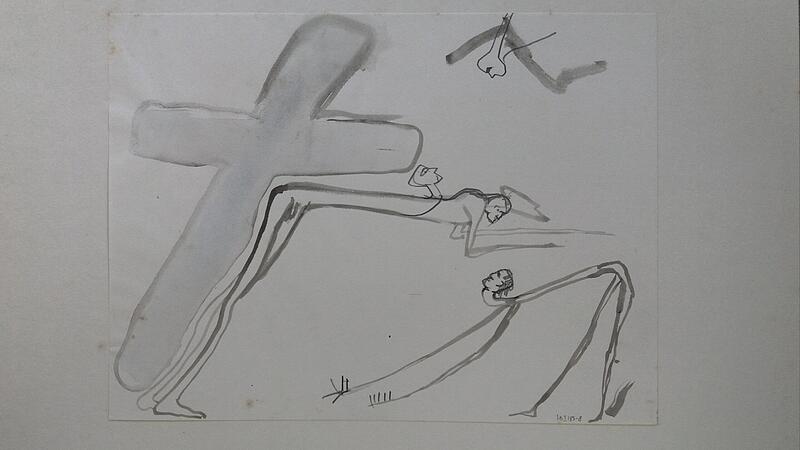 K&uuml;nstler Josef B. hofft, dass der toxische Charakter seiner Bilder nicht anderen Menschen schadet.  Dieses Werk ist in Anlehnung an den Kreuzweg Jesu entstanden.