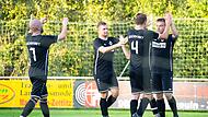 Jubel der DJK Lichtenfels nach dem 1:0 durch Max Baumann (rechts). Zum Gratulieren kommen (von links) Jannik Kober, Lukas Goller und Fabian Schütz.