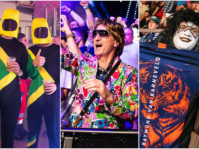 Flower-Power, Kiss & Co.: Die Darts-Fans in der Bamberger Brose-Arena lie&szlig;en ihrer Kreativit&auml;t freien Lauf.