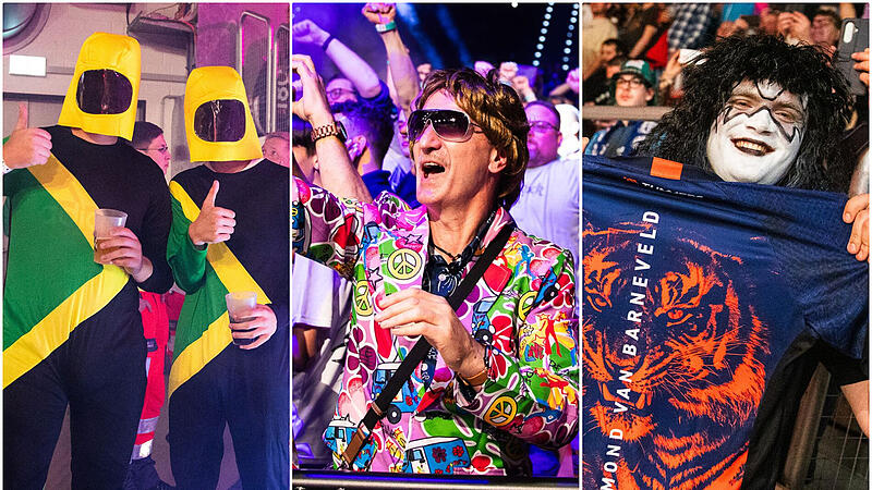 Flower-Power, Kiss & Co.: Die Darts-Fans in der Bamberger Brose-Arena lie&szlig;en ihrer Kreativit&auml;t freien Lauf.