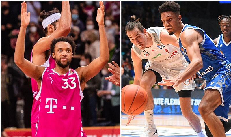 W&auml;hrend Parker Jackson-Cartwright mit seinen Bonnern (links) kaum zu stoppen war, entt&auml;uschten die Frankfurter um Talent Len Schoormann (rechts).