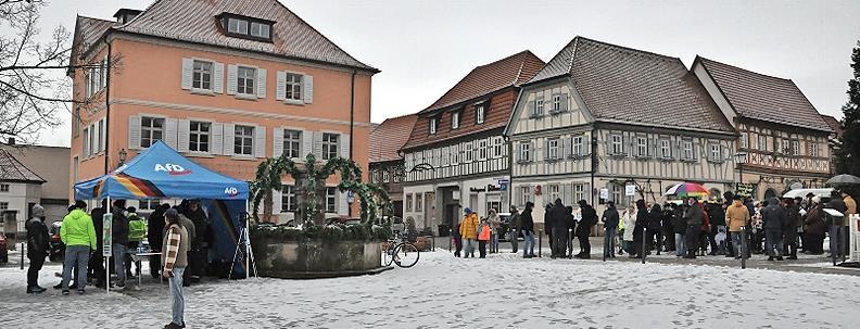 Gegen die AfD (links) demonstrierten am Samstag in Hofheim rund 50 Menschen. Gegen die AfD (links) demonstrierten am Samstag in Hofheim rund 50 Menschen.
