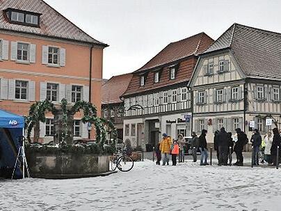 Gegen die AfD (links) demonstrierten am Samstag in Hofheim rund 50 Menschen.