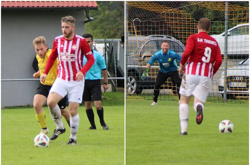 Im Hinspiel setzte sich die DJK Teuchatz (in Rot-Wei&szlig;) mit einem 3:2-Erfolg beim FSV Unterleiterbach durch.