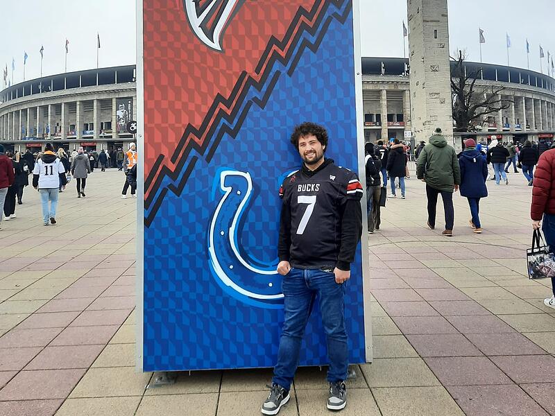 Kilian Herbst kam im Trikot der Bamberg Bucks ins Olympiastadion. Kilian Herbst kam im Trikot der Bamberg Bucks ins Olympiastadion.