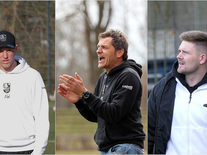 Michael Hutzler (Mitte) ist noch f&uuml;r zwei Spiele Interimstrainer des FC Eintracht Bamberg. Sein Nachfolger wird Patrick Sulewski (rechts), U19-Coach Andr&eacute; Wagner stand nur kurz zur Debatte.