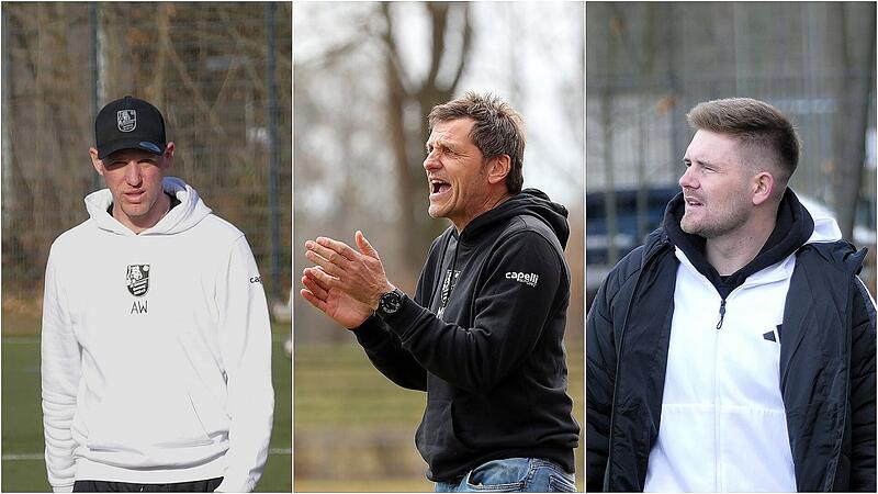 Michael Hutzler (Mitte) ist noch f&uuml;r zwei Spiele Interimstrainer des FC Eintracht Bamberg. Sein Nachfolger wird Patrick Sulewski (rechts), U19-Coach Andr&eacute; Wagner stand nur kurz zur Debatte.