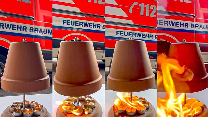 Durch den Wärmestau unter dem Topf gibt es eine Rückkopplung. Das Paraffin, aus dem die Teelichter sind, kann sich dadurch entzünden.