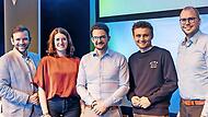 JU-Bezirksvorsitzender Markus Oesterlein (von links), Annamarie Bauer, der neue Landesvorsitzende Manuel Knoll, MdL, Constantin Rudrof und Frank-Robert Kilian auf der Landesversammlung.